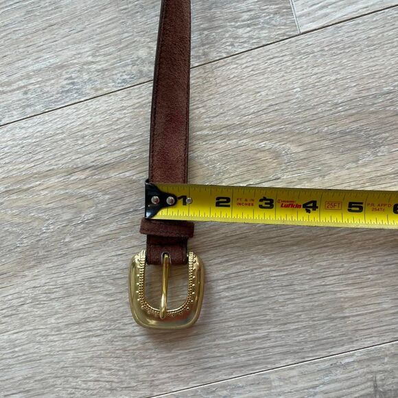 Vintage Women's Chocolate Brown Suede Leather Belt w Gold Buckle Boho Western - Picture 7 of 8